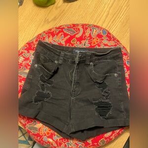 Zara Black Ripped Jean Shorts